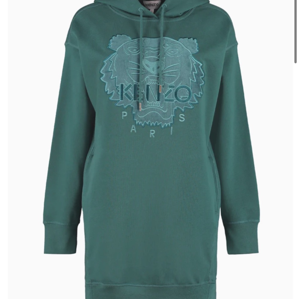 KENZO Logo print TIGER cotton sweatdress 2 pocket green clr size Small used once